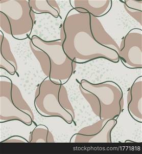 Doodle pale seamless pattern with contoured abstract pear ornament. Grey backgorund with splashes. Simple print. Perfect for fabric design, textile print, wrapping, cover. Vector illustration.. Doodle pale seamless pattern with contoured abstract pear ornament. Grey backgorund with splashes. Simple print.