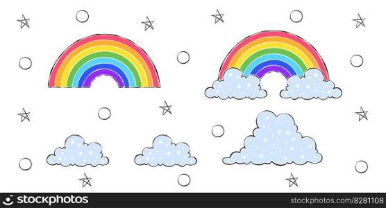 Doodle rainbows images. Hand-drawn rainbows with texture. Vector scalable graphics