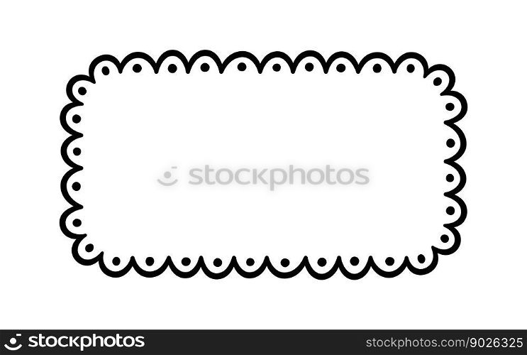 Doodle rectangle scalloped frame. Hand drawn scalloped edge rectangle shape. Simple square label form. Flower silhouette lace frame. Vector illustration isolated on white background.. Doodle rectangle scalloped frame. Hand drawn scalloped edge rectangle shape. Simple square label form. Flower silhouette lace frame. Vector illustration isolated on white background