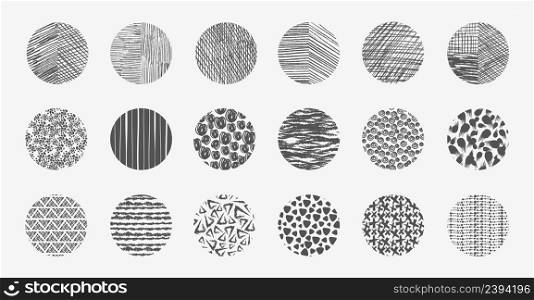 Doodle round textures. Sketch scribble pattern, scratching graphics in circles. Abstract grunge design elements, decorative trendy vector art collection. Illustration of round pattern texture abstract. Doodle round textures. Sketch scribble pattern, scratching graphics in circles. Abstract grunge design elements, decorative trendy vector art collection