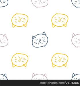 Doodle seamless pattern with colorful cats faces. Perfect for T-shirt, textile and print. Hand drawn vector illustration for decor and design.