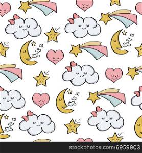 doodle seamless pattern with fantasy magical elements. Doodle seamless pattern with fantasy magical elements. Vector