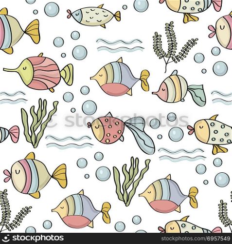 doodle seamless pattern with fishes. doodle seamless pattern with fishes, vector eps 10