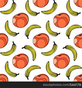 Doodle seamless pattern with fruits. Banana and pear vector background. Doodle seamless pattern with fruits. Banana and pear vector background.