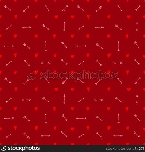 Doodle seamless pattern with hearts and arrows. Texture with hearts and arrows. Vector design element.