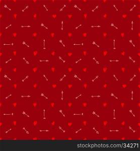 Doodle seamless pattern with hearts and arrows. Texture with hearts and arrows. Vector design element.