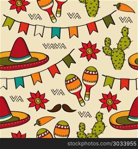 Doodle seamless pattern with mexico symbols. Doodle seamless pattern with mexico symbols, vector format