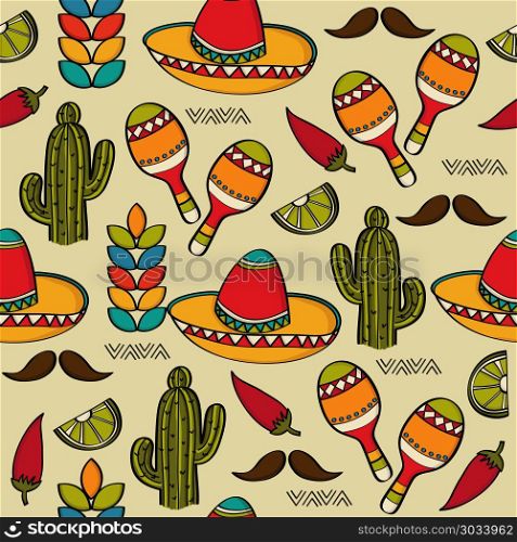 Doodle seamless pattern with mexico symbols. Doodle seamless pattern with mexico symbols, vector format