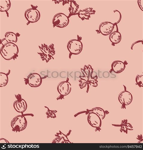 Doodle seamless pattern with monochrome gooseberry berries. Perfect print for tee, paper, textile and fabric. Hand drawn vector illustration.
