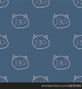 Doodle seamless pattern with sad cats faces. Perfect for T-shirt, textile and print. Hand drawn vector illustration for decor and design.