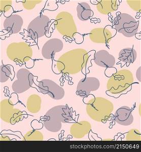 Doodle seamless pattern with vegetables beets and abstract spots. Perfect for T-shirt, textile and print. Hand drawn vector illustration for decor and design.