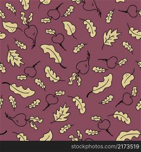 Doodle seamless pattern with vegetables beets and salad leaves. Perfect for T-shirt, textile and print. Hand drawn vector illustration for decor and design.