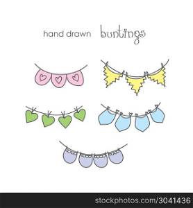 Doodle set - bunting. Doodle set - colorful bunting, hand drawn vector. Doodle set - bunting