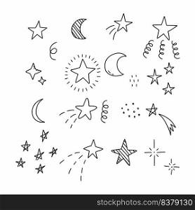 Doodle set star. Vector hand drawn illustration. Stickers for design postcard.
