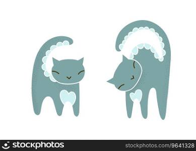 Doodle set with trendy grey cat in line art style Vector Image