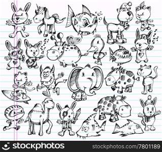 Doodle Sketch Animal Vector Design set