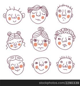 Doodle sketch collection with people faces. Perfect for T-shirt, poster and print. Hand drawn vector illustration for decor and design.