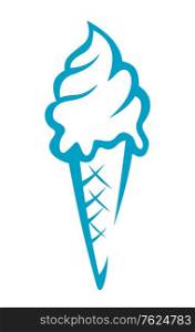 Doodle sketch ice cream cone in blue and white with a twirl of icecream or frozen yoghurt. Doodle sketch ice cream cone