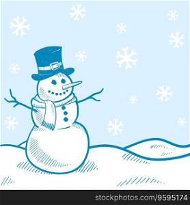 Doodle snowman winter scene vector image