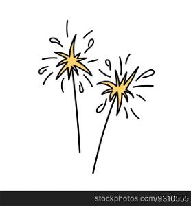 Doodle sparklers isolated. Vector illustration of bengal fire sticks. Cute hand drawn holiday design element.. Doodle sparklers isolated. Vector illustration of bengal fire sticks. Cute hand drawn holiday design element