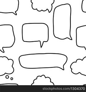 Doodle speech bubbles shapes seamless pattern on white background. Social media communication concept. Talk bubble speech icon wallpaper. Outline vector illustration.. Doodle speech bubbles shapes seamless pattern on white background.