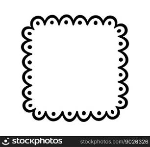 Doodle square scalloped frame. Hand drawn scalloped edge rectangle shape. Simple square label form. Flower silhouette lace frame. Vector illustration isolated on white background.. Doodle circle scalloped frame. Hand drawn scalloped edge ellipse shape. Simple round label form. Flower silhouette lace frame. Vector illustration isolated on white background