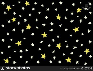 Doodle stars art. Vector stars isolated background. Pattern for children, babies, toddlers. Night sky hand drawn. Backdrop for baby shower decoration. Wallpaper vintage design, Retro style confetti.