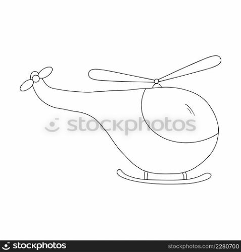 Doodle style drawing of helicopter. Coloring book for boy.
