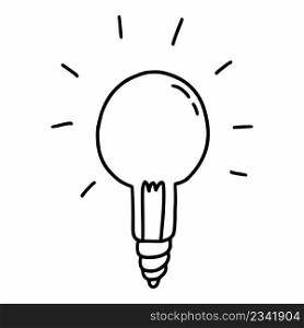 Doodle style light bulb. Idea. Line icon. Decorative element.