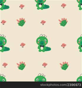 Doodle style seamless pattern with crocodiles and small birds. Perfect for scrapbooking, poster, textile and prints. Hand drawn vector illustration for decor and design.