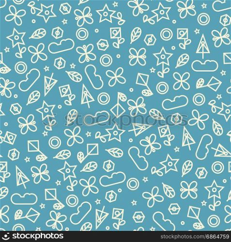 Doodle style seamless pattern with flowers and other nature elements.Vector