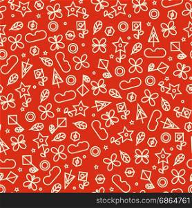 Doodle style seamless pattern with flowers and other nature elements.Vector