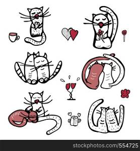 Doodle style set of cute cats. good for greeting cards and print. Vector illustration.