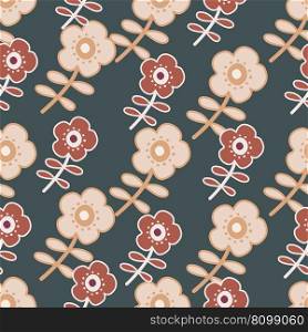 Doodle stylized flowers seamless pattern. Decorative naive botanical wallpaper. Cute flower background. Design for fabric, textile print, wrapping, cover. Vector illustration. Doodle stylized flowers seamless pattern. Decorative naive botanical wallpaper. Cute flower background.