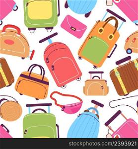 Doodle suitcases. Travel suitcase, luggage bags. Colorful female bag, vacation accessories. Cabin size baggage, tourism store decent vector seamless pattern. Illustration of suitcase travel pattern. Doodle suitcases. Travel suitcase, luggage bags. Colorful female bag, vacation accessories. Cabin size baggage, tourism store decent vector seamless pattern