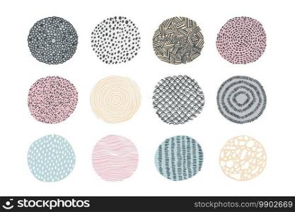 Doodle texture. Abstract hand drawn circles with repeating print. Isolated round shapes and drops or strokes decorative elements. Minimalist background s&les. Dotted line and hatching, vector set. Doodle texture. Abstract hand drawn circles with repeating print. Round shapes and drops or strokes decorative elements. Minimalist background. Dotted line and hatching, vector set