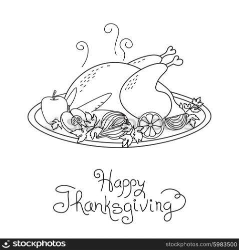 Doodle Thanksgiving Turkey Meal Freehand Vector Drawing Isolated. Doodle Thanksgiving Turkey Meal Freehand Vector Drawing Isolated.