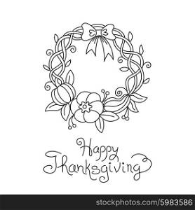 Doodle Thanksgiving Wreath Freehand Vector Drawing Isolated. Doodle Thanksgiving Wreath Freehand Vector Drawing Isolated.