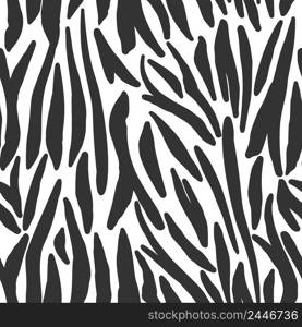 Doodle tiger skin seamless pattern. Monochrome zebra skin, stripes wallpaper. Black and white animal fur endless backdrop. Design for fabric , textile print, wrapping, cover. vector illustration.. Doodle tiger skin seamless pattern. Monochrome zebra skin, stripes wallpaper.