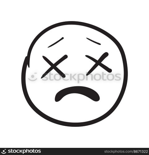 Doodle tired emoji. Weary emoticon social mood, vector illustration isolated on white background. Doodle tired emoji. Weary emoticon social mood, vector illustration