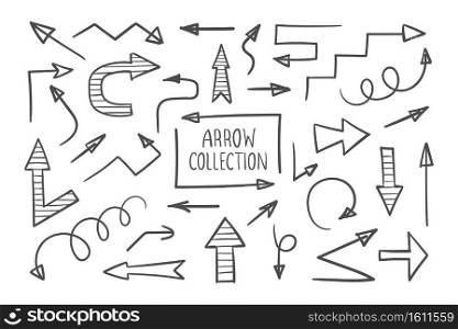 Doodle vector arrows. Collection of Vector Arrows. Arrows icons set. Vector illustration