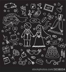doodle wedding set, hand drawn. doodle wedding set, hand drawn, vector illustration. doodle wedding set, hand drawn