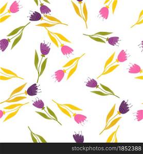 Doodle wildflower seamless pattern on white background. Elegant botanical design. Abstract floral ornament. Nature wallpaper. For fabric, textile print, wrapping, cover. Vector illustration. Doodle wildflower seamless pattern on white background.