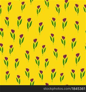 Doodle wildflower seamless pattern on yellow background. Elegant botanical design. Abstract floral ornament. Nature wallpaper. For fabric, textile print, wrapping, cover. Vector illustration. Doodle wildflower seamless pattern on yellow background.
