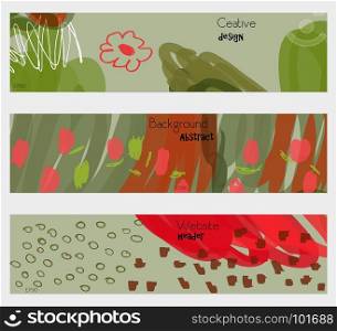 Doodled circles scribbles strokes red green banner set.Hand drawn textures creative abstract design. Website header social media advertisement sale brochure templates. Isolated on layer