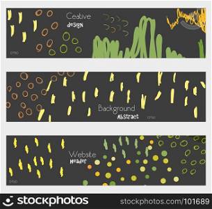 Doodled circles scribbles strokes yellow black banner set.Hand drawn textures creative abstract design. Website header social media advertisement sale brochure templates. Isolated on layer