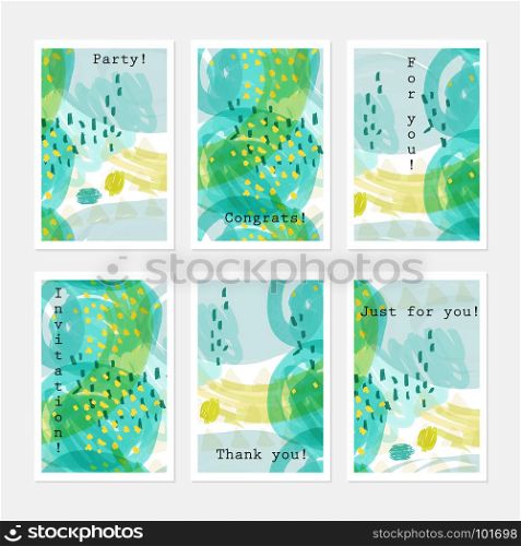 Doodled marks on yellow green.Hand drawn creative invitation greeting cards.Poster placard flayer design templates. Anniversary Birthday wedding party cards.Isolated on layer.