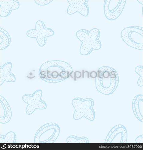 Doodled seamless vector pattern from crosses and rings. Endless vector background tic-tac-toe theme. Hand drawn abstract pattern