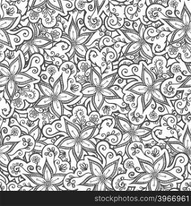 Doodled seamless vector pattern from flowers. Endless vector background nature theme. Hand drawn floral abstract pattern