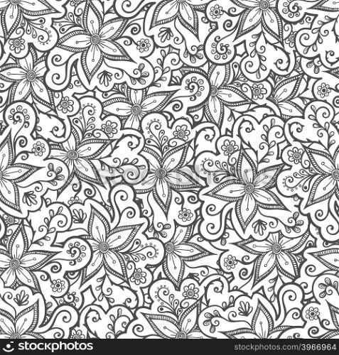 Doodled seamless vector pattern from flowers. Endless vector background nature theme. Hand drawn floral abstract pattern